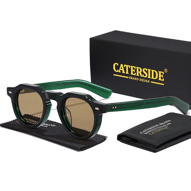 CATERSIDE Classics Acetate Round Men Sunglasses Small Polarize High-Quality Frame Sun Glasses Women Party Travel Outdoor Glasses