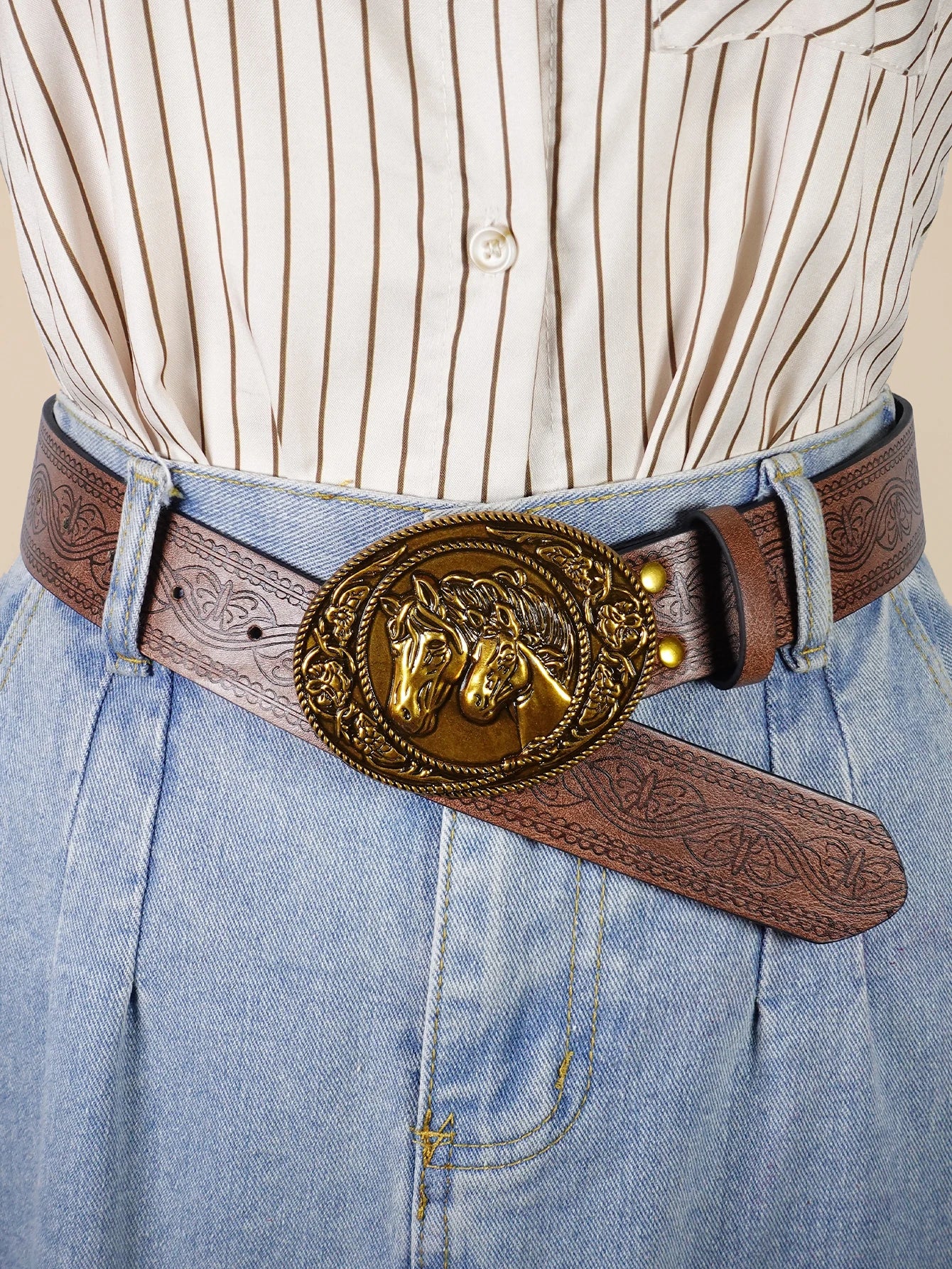 Western Denim Retro Belt, Fashionable Casual Women's Belt, Retro Printed Belt, Classic Decorative Belt, Daily Commuting College