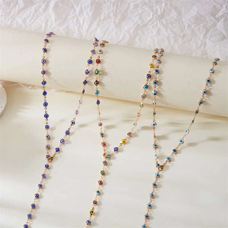 Lucky Turkish Evil Eye Necklace for Women Simple Crystal Necklace Sweater Chain Long Y-shaped Necklace Y2K Party Jewelry Gift