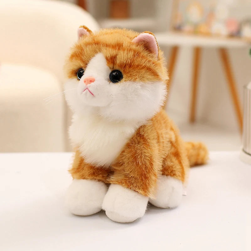 Cute Simulated Sitting Cat Pendant Doll Plush Toy Stuffed Soft Animal White Black Kitten Keychain Doll  Birthday Gift