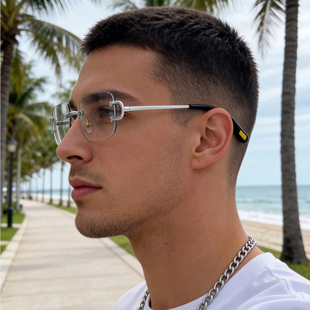 CATERSIDE Men's Rimless Small Frame Sunglasses Brand Design Metal Fashion Sun Glasses Women's Decoration Outdoor Eyewear UV400
