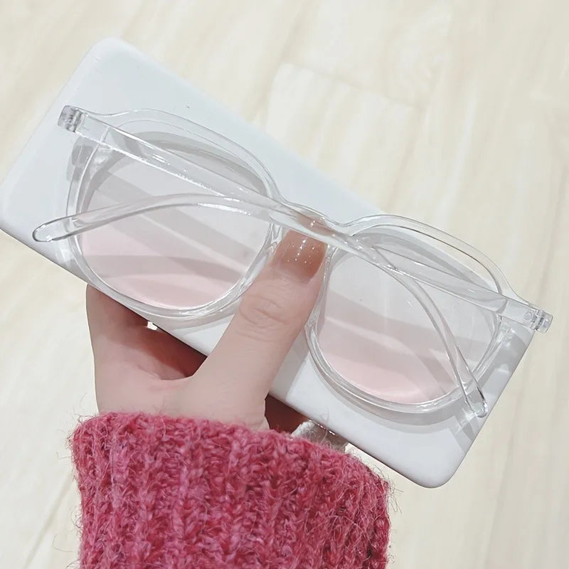 2-Pacs -- The New Ins Retro-Makeup Fashion Premium Blush Glasses Anti-Blue Light Flat Lens