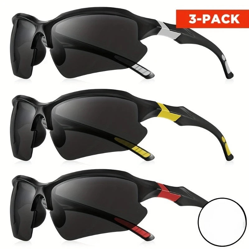 3 Piece Set of Men's Sports Sunglasses for Cycling Running Fishing UV Protection Sunglasses