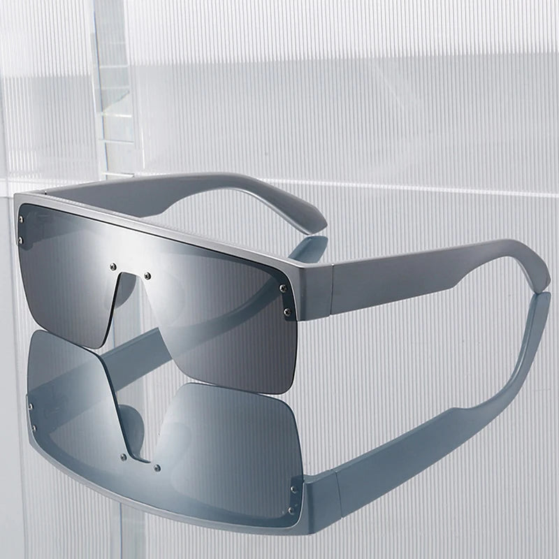 JNPCXI Fashion Square Semi-Rimless Sunglasses Women Vintage Gradient Mirror Shades UV400 Men Trending Sun Glasses