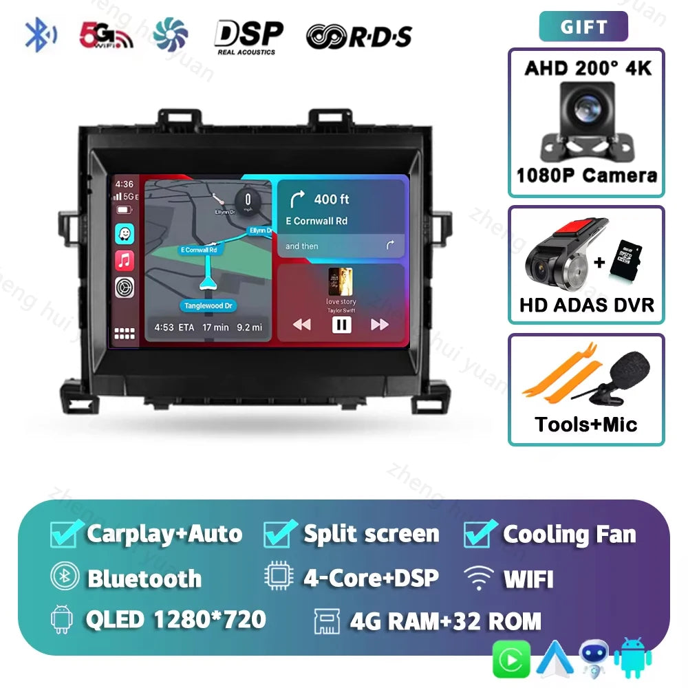 Android 15 CarPlay Auto For Toyota Alphard H20 2008 - 2014 Car Radio Multimedia navigation video DVD Autoradio Stereo 2din 4G+BT
