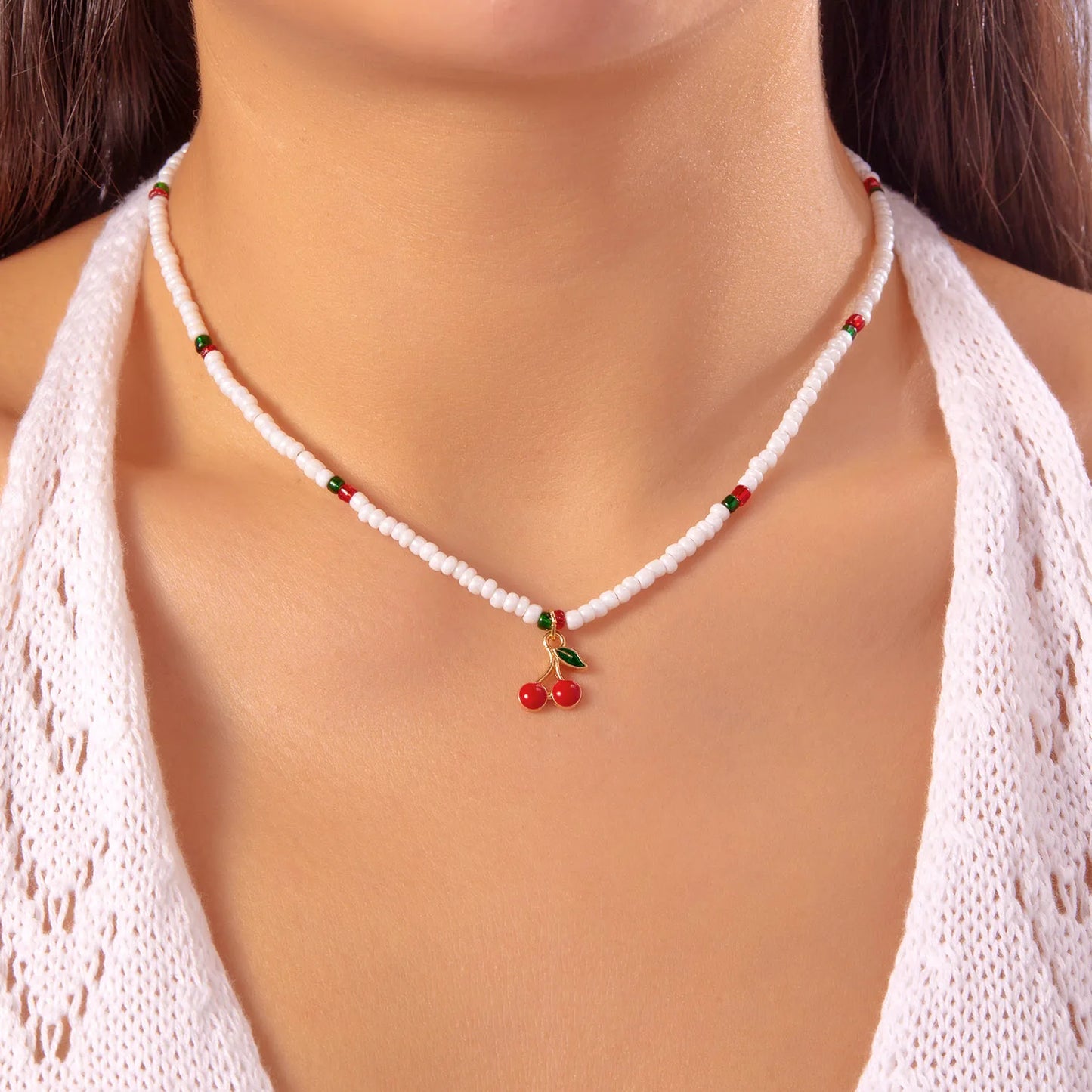 Sweet Y2K Watermelon Strawberry Pendant Necklace for Women Girls Elegant Imitation Pearl Clavicle Chain Neck Jewelry Accessories