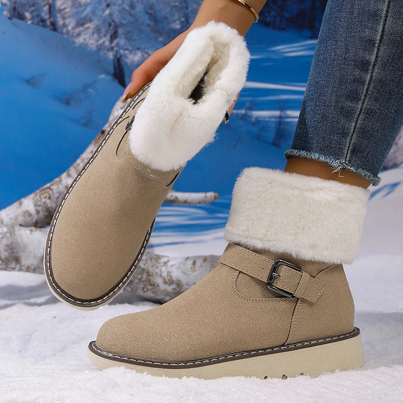 Winter Non Slip Faux Suede Snow Boots Women Plus Size 43 Faux Fur Platform Ankle Boots Woman Fleece Lining Warm Outdoor Footwear
