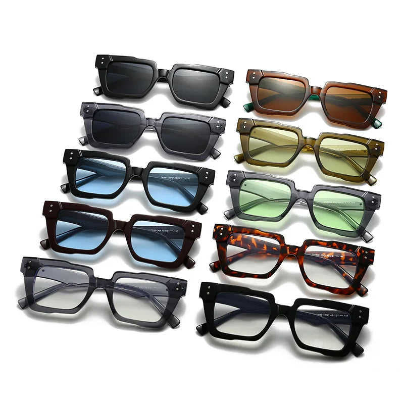 JNPCXI New Vintage Thick Leg Square Sunglasses Women Men Fashion Rice Nail Green Sun Glasses UV400