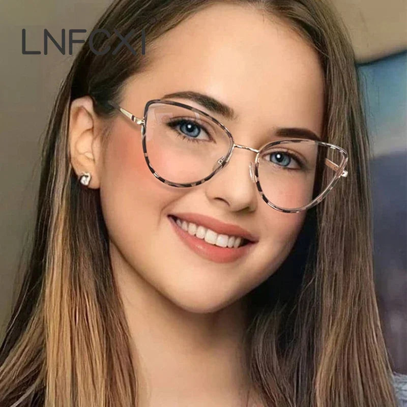 JNPCXI Retro Anti Blue Light Cat Eye Glasses For Women Fashion Female Metal Frame Clear Lens Trending Reading Eyeglasses