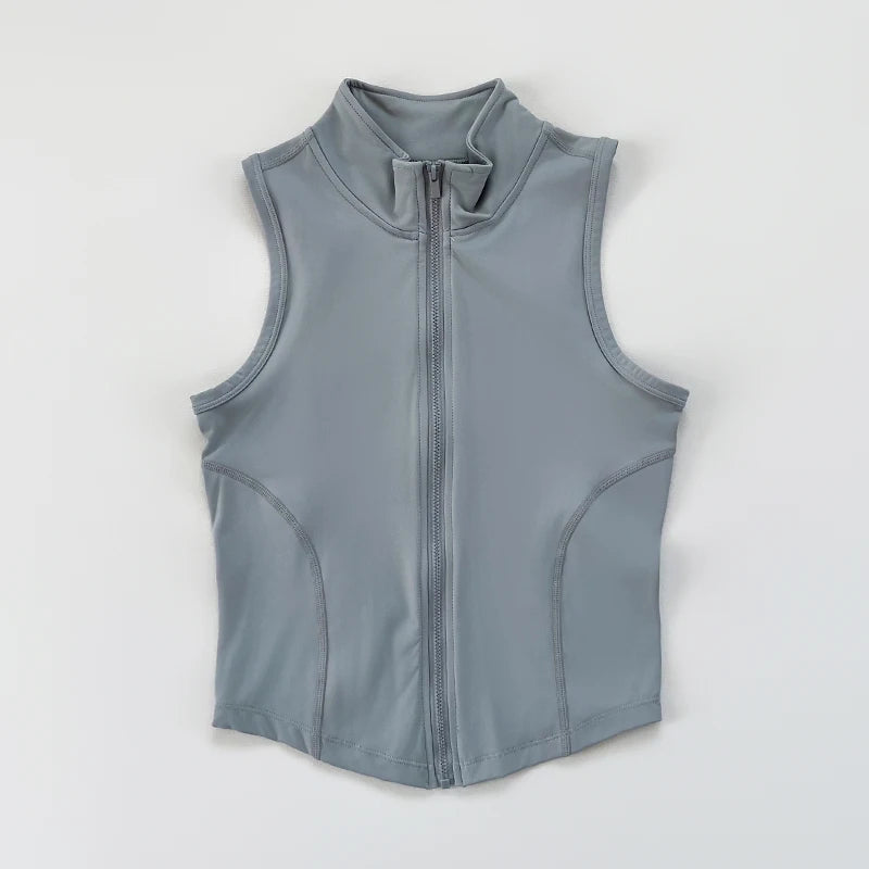 Women's yoga, fitness, sports clothing, sleeveless stand-up collar, zipper exercise vest, slender yoga and fitness vest