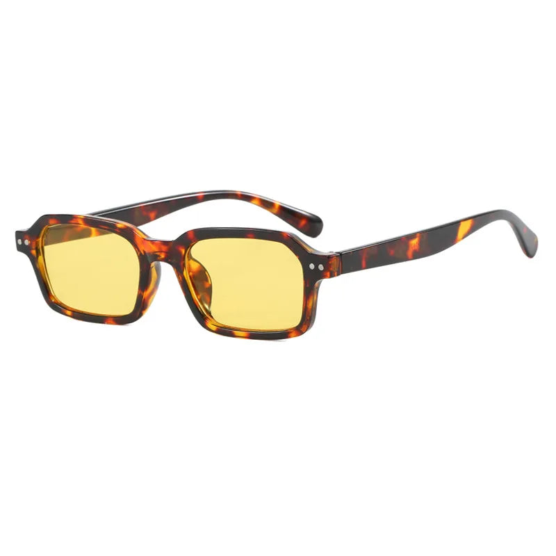 JNPCXI Retro Small Rectangle Sunglasses Women Fashion Jelly Tea Shades UV400 Men Trending Rivets Punk Sun Glasses