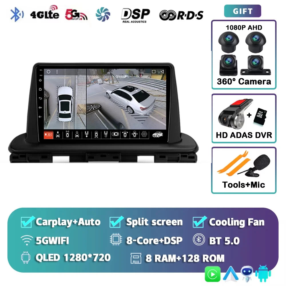 For Kia Forte Cerato 4 IV 2018 - 2021 Android 15 Carplay Auto Car Radio Multimedia Stereo Video Player GPS Navigation WIFI 4G BT