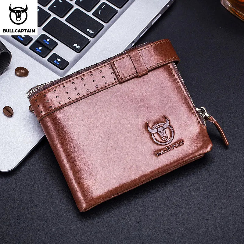 BULLCAPTAIN Leather Compact Men's Wallet Short with RFID Wallet High Quality Business Multifunctional Card Slot Wallet QB059