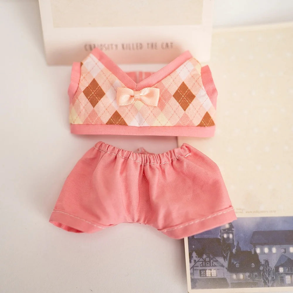 17 Cm Labubu Plush Toy Doll T-shirt with Denim Overalls Labubu Plush Toy Doll Pendant Clothes High quality
