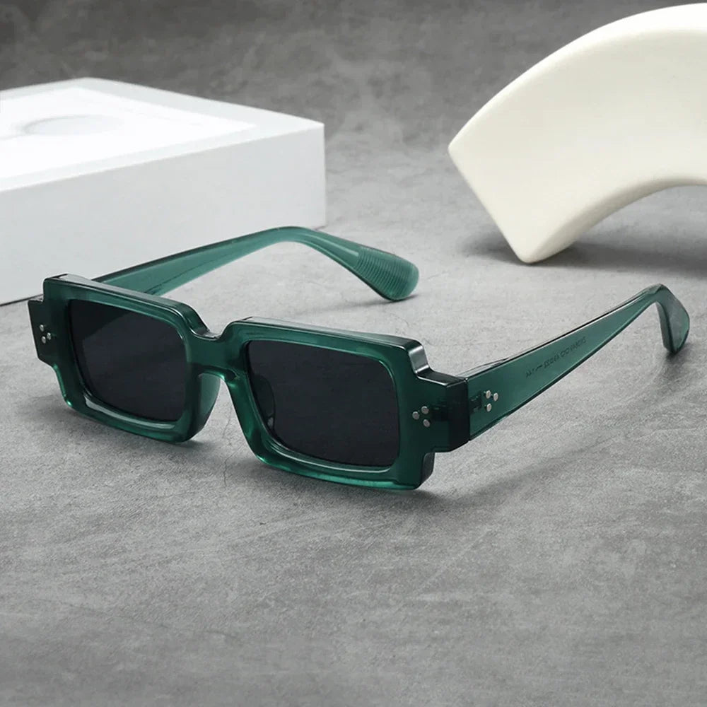 JNPCXI Ins Popular Fashion Square Rivets Men Sunglasses Vintage Punk Gradient Women Trending Yellow Lens Sun Glasses Shades