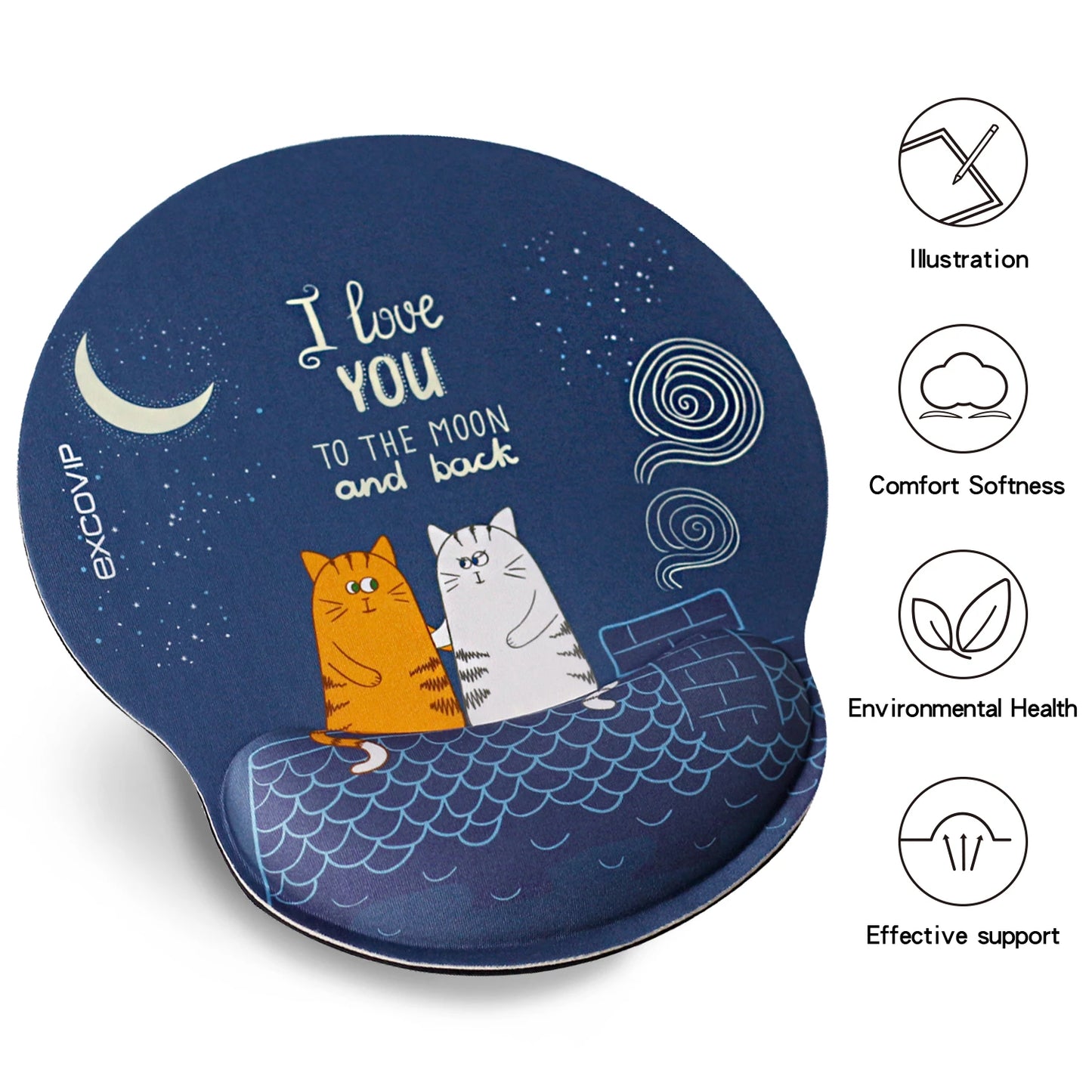 EXCO Mouse Pad with Silicone Wrist Support Rest Ergonomic Comfortable Mousepad Non-Slip Rubber Base for Computer Home Office
