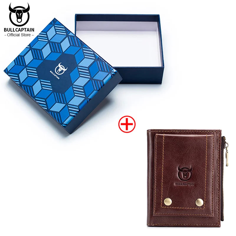 BULLCAPTAIN New Small Wallet Genuine Leather Wallets Coin Purse Quality Short Male Money Bag Rifd Hardware Pull Card Walletes