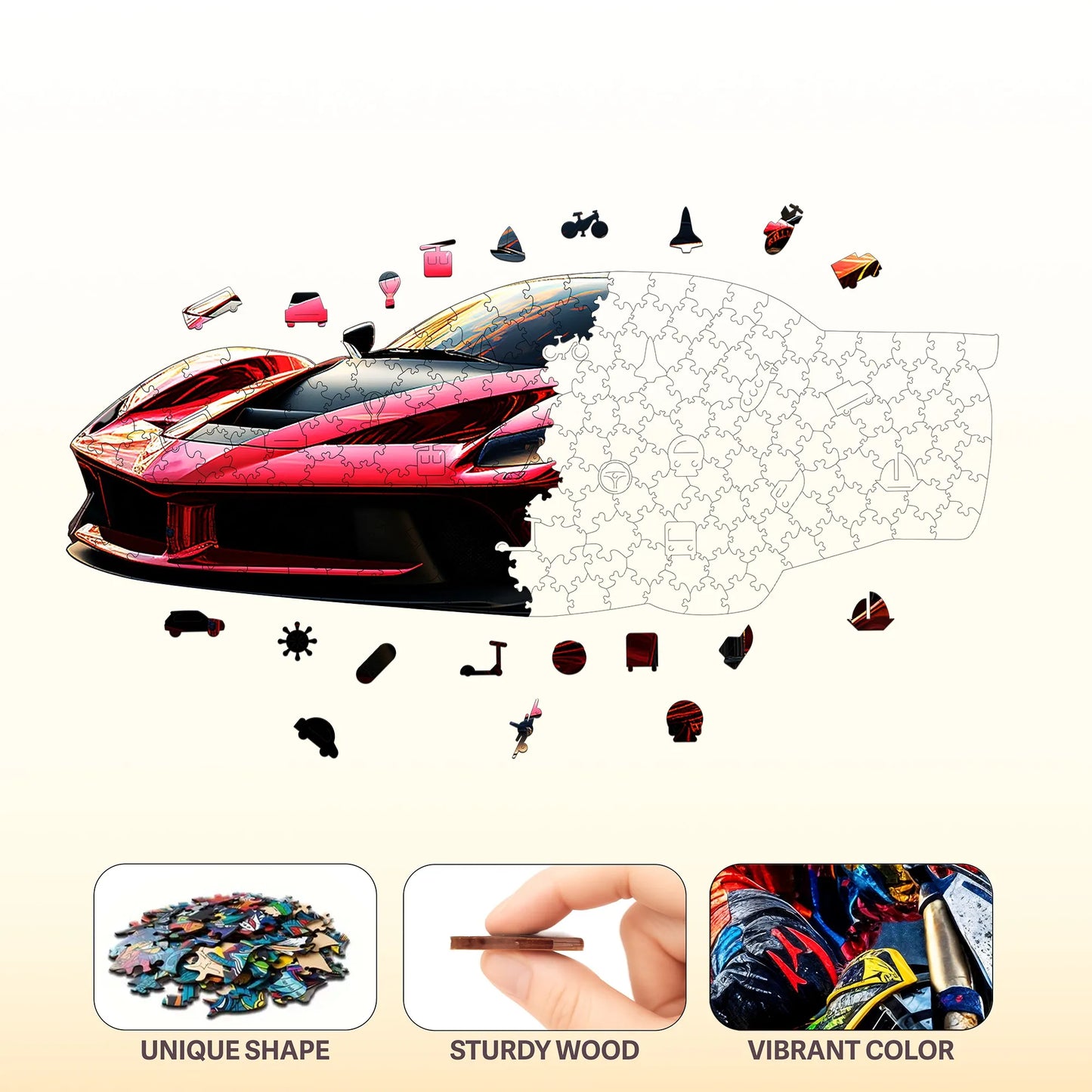 Cool Car Wooden Jigsaw Puzzle - Christmas And Halloween Gift - Home Decorative Painting - Toy Suitable For 3 Years Old And Above