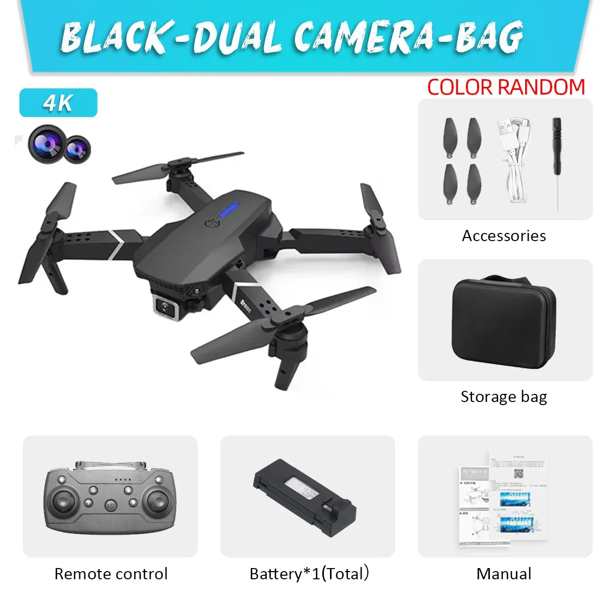 E88 Pro WIFI FPV Foldable Drone, Wide Angle 4K/1080P HD Camera, Height Hold