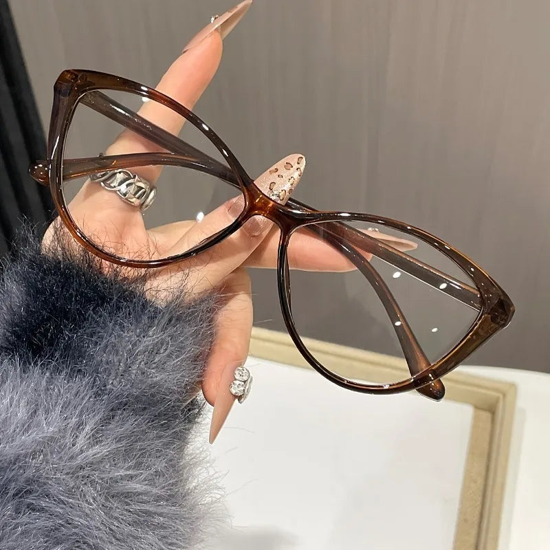 4pcs Women Trendy New Cat Eye Glasses Anti Blue Light Retro Frame Triangle Spectacle Frame