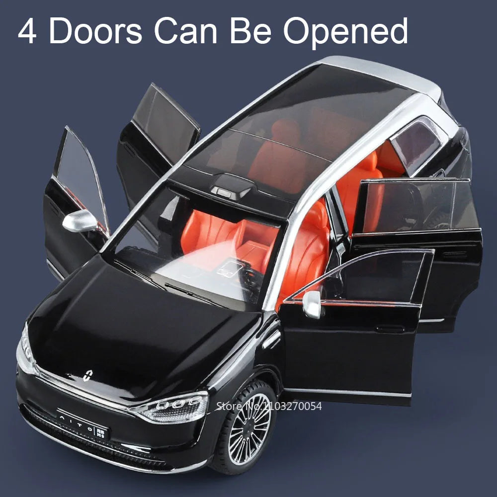 1:24 Sailux AITO M9 Diecast Models Toys Alloy Car Ornament Sound Light Pull Back Doors Opened Miniature Vehices Children's Gifts