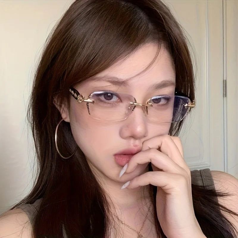 New Y2K Retro Square Glasses Transparent Rimless Rectangle Shades Glasses Women's Anti Blue Light Computer Eyeglasses