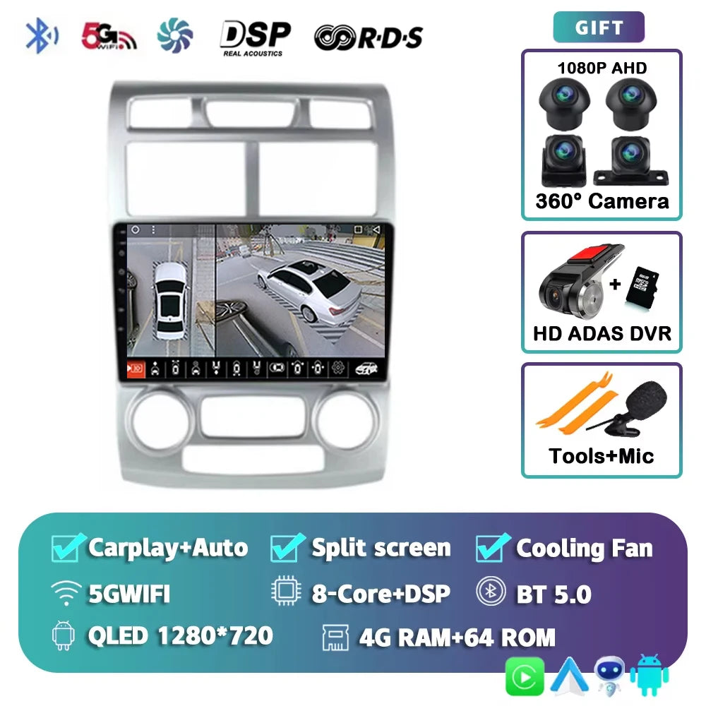For Kia Sportage 2 2004 2005 2006 2007 - 2010 2K 12+256 QLED Android 16 CarPlay Car Radio Multimedia Video Player GPS stereo 4G