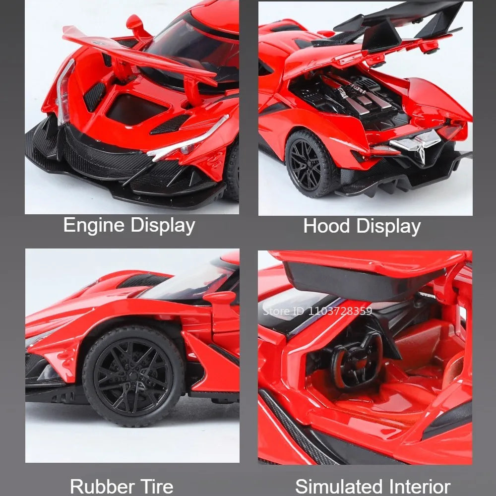 1:32 Apollo IE EVO Alloy Models Toy Diecast Car Doors Opened Rear Wheel Return Force Miniature Rubber Tires Cars Christmas Gifts