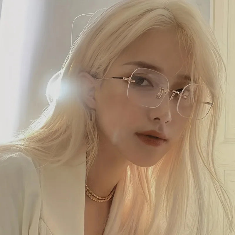Rimless Square Clear Lens Glasses Comfortable And Stylish Computer Glasses Women's Glasses