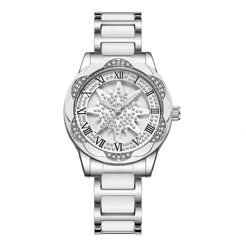 Ladies Watch Luxury Rotate Diamond Dial Wristwatch Waterproof Fashionable Elegant High End Temperament Round Woman Watches