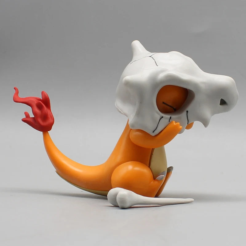 9cm Charmander Wear A Cubone Helmet Anime Figure Model Gk Statue Collection