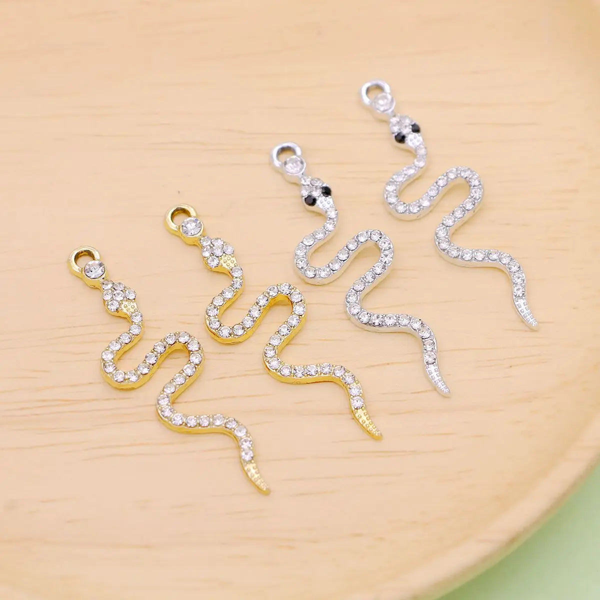 10Pcs Silver Plated Crystal Snake Charm Pendant for Jewelry Making Bracelet Earrings Necklace DIY Accessories Craft