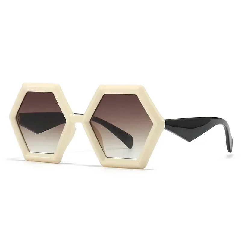 JNPCXI Retro Polygon Sunglasses Women Gradient Red Shades Fashion Men Double Color Trending Sun Glasses