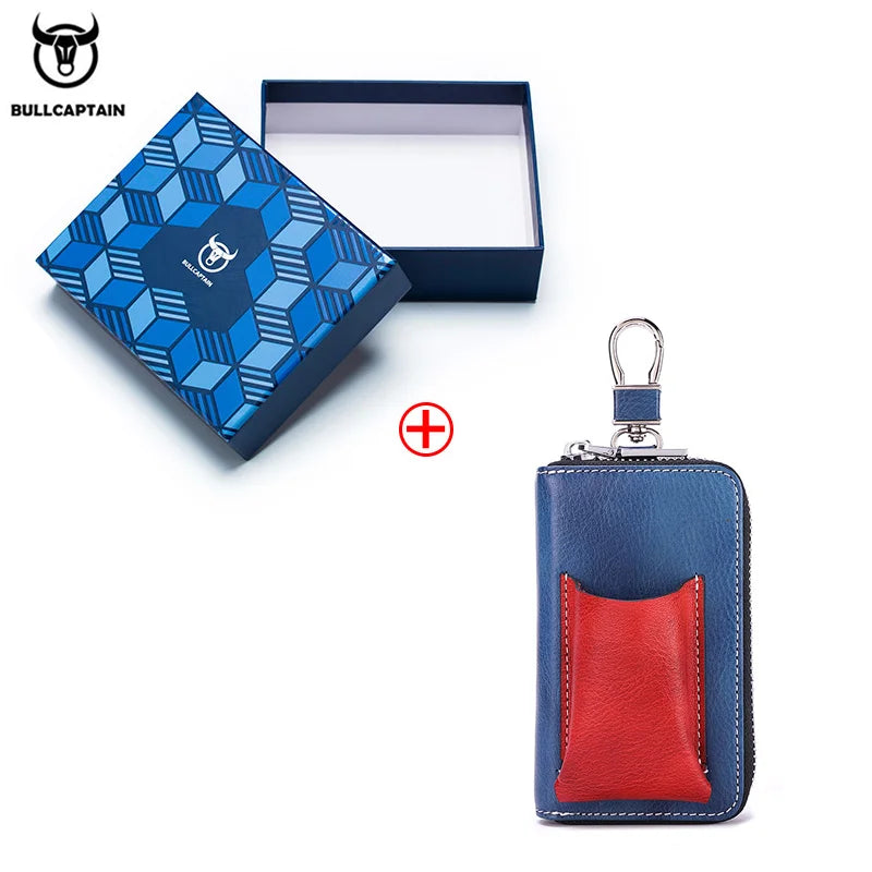 BULLCAPTAIN Men's Genuine Leather Key Case New Home Car Key Clip Men's Leather Key Case Mini Practical Key Chain Zipper Key Case