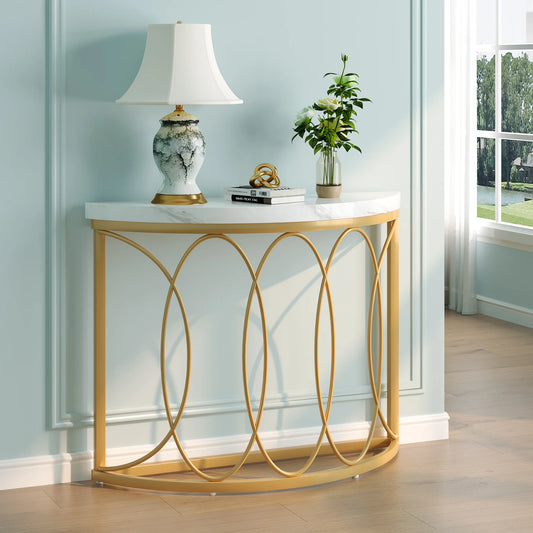Tribesigns Half Moon Gold Console Table 43" Modern Entryway Table Geometric Fram