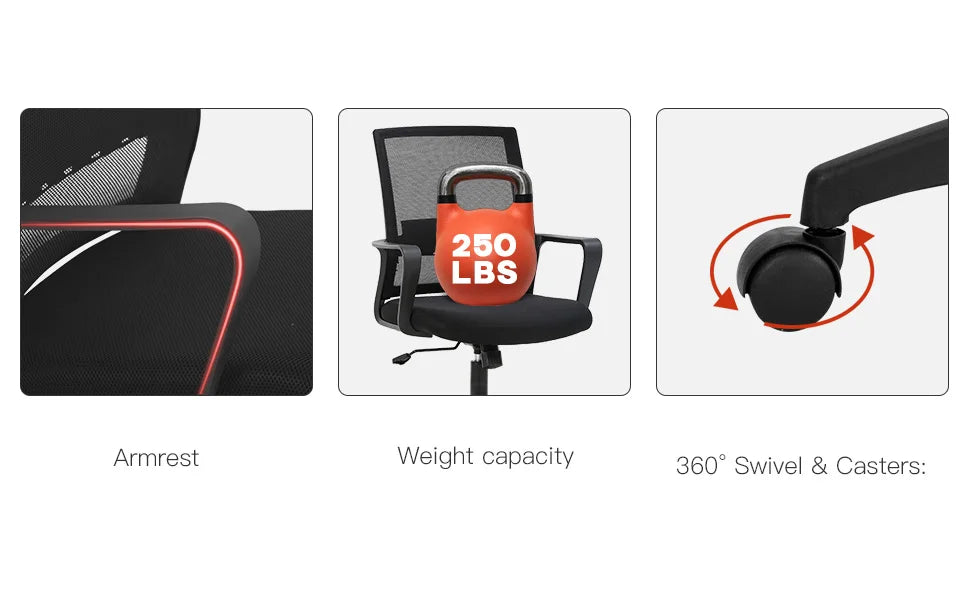 Ergonomic Desk Chair Mid-Back Mesh Computer Chair Lumbar Support Adjustable