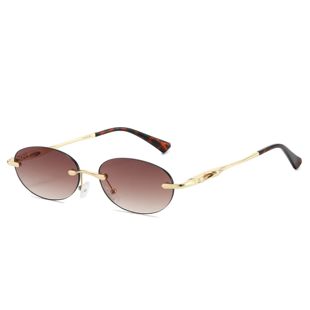 JNPCXI New Retro Fashion Rimless Punk Y2k Oval Sunglasses Women Men Sun Glasses Vintage UV400 Outdoor Shades