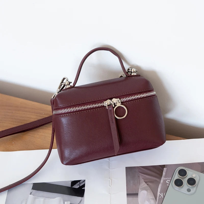 2026 New Genuine Leather Women bowling Tote Bag Soft Cowhide Leather Commute Shoulder Crossbody Bag Luxury Designer Handbags