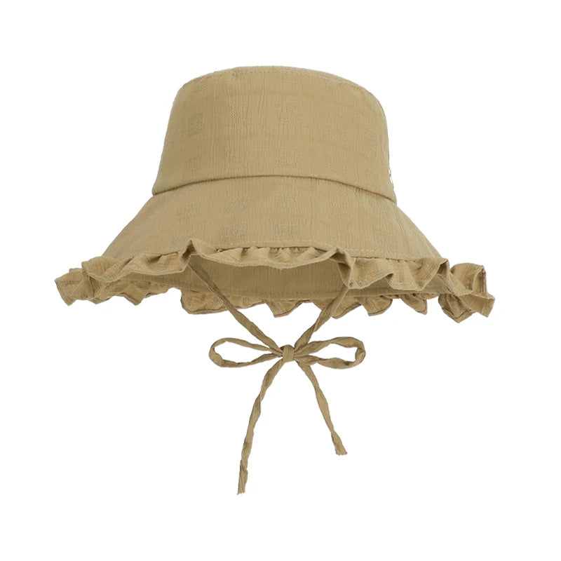 6156-New spring and summer women's outdoor hats, fashionable and versatile sun hats with lace trim and large brim, fishermanhats