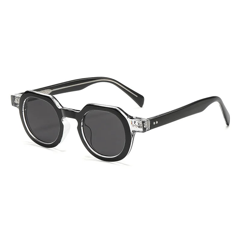 JNPCXI New Retro Rivets Round Sunglasses Women Shades Fashion Clear Lens Frame Men Punk Tea Sun Glasses UV400