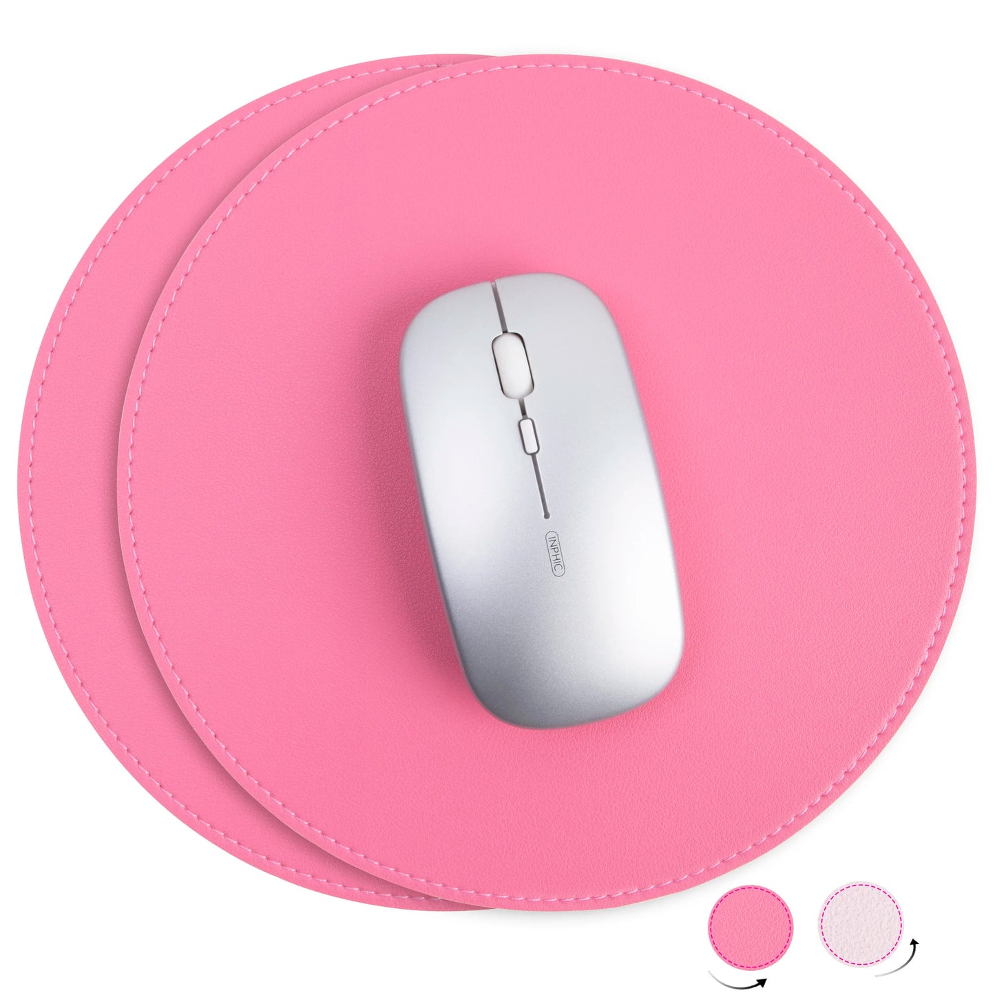 2Pack Round Mouse Pad，Leather Mouse Mat with Stitched Edge Micro-Fiber Base with Non-Slip Waterproof，Mouse Pad for Comput