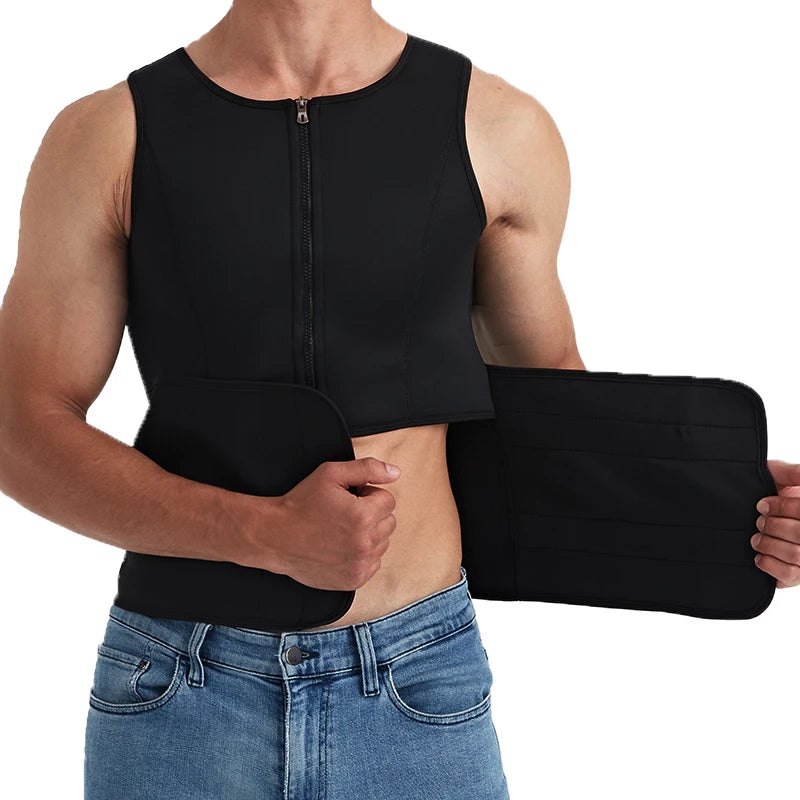 Black Men Sauna Sweat Vest Shapewear Waist Trainer Slimming Tank Fat Burner Vest