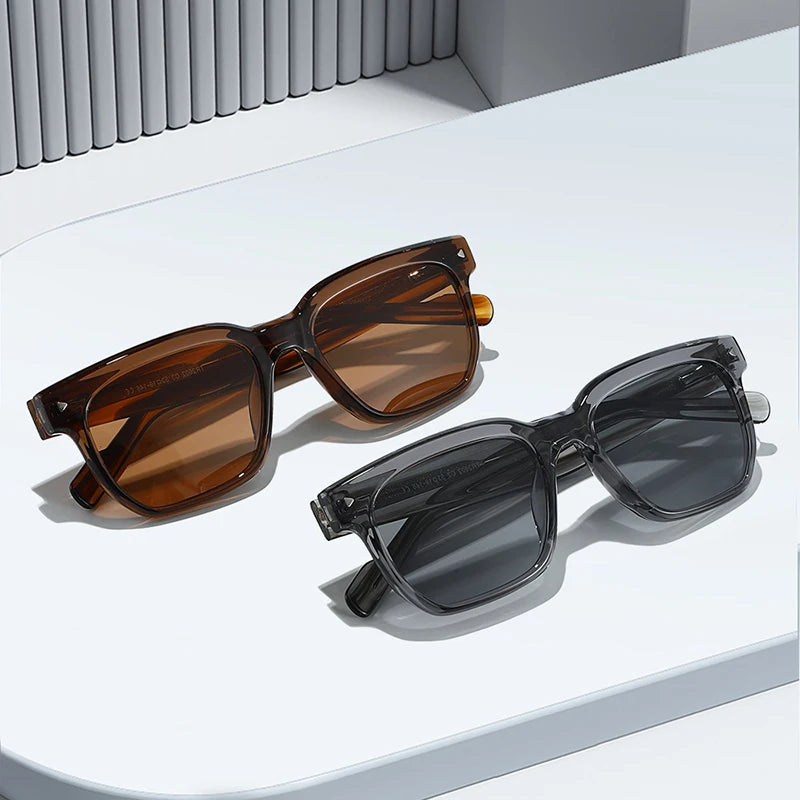 JNPCXI New Square Women Sunglasses Shades UV400 Fashion Clear Lens Frame Retro Rivet Men Sun Glasses