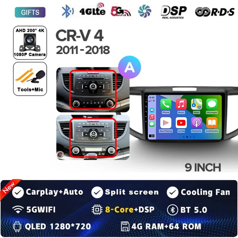 For Honda CR-V CRV 4 RM RE 2011 - 2018 Android 15 Car Radio GPS Navigation QLED Carplay Auto Multimedia Stereo Player BT