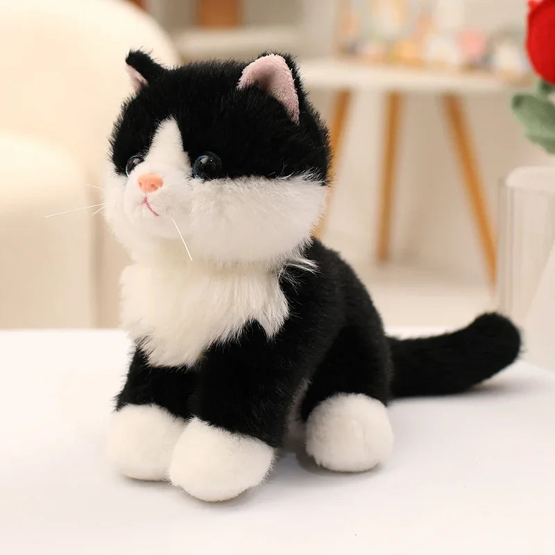 Cute Simulated Sitting Cat Pendant Doll Plush Toy Stuffed Soft Animal White Black Kitten Keychain Doll  Birthday Gift
