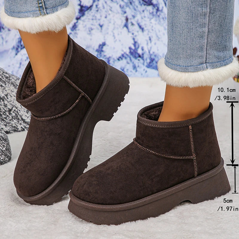 Fashion Design Thick Heels Snow Boots Women Slip On Thicken Plush Warm Winter Boots Woman Waterproof Non Slip Cotton Shoes