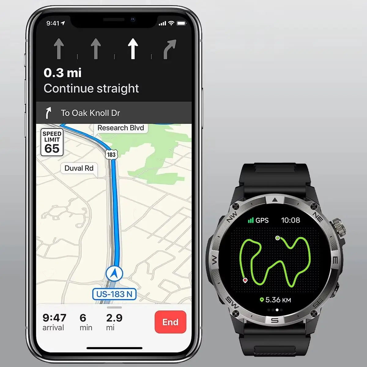 NORTH EDGE GPS Smartwatch 1.43'' AMOLED Men’s Watch Bluetooth Call Compass IP68