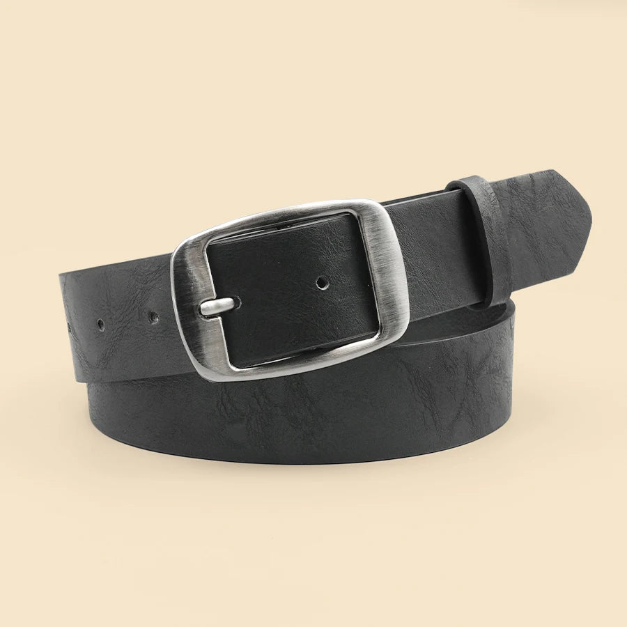 Classic Pu Leather Black Belt Silver Buckle Belt Pu Leather Thin Belt Casual Needle Buckle Belt Pants Jeans Decoration