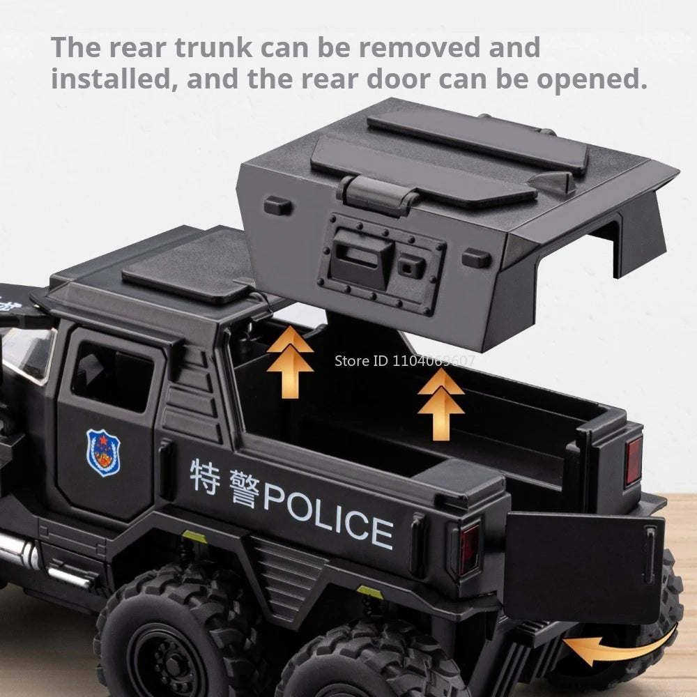 1:32 Conqueror Sabertooth Car Model Diecast Alloy Toy Doors Opened with Sound Light Pull Back Armored Vehicle Child Fashion Gift