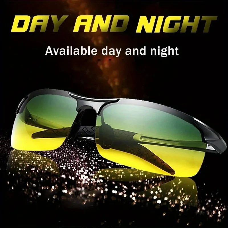 2-piece set, men's and women's day and night driving glasses, stylish square frame with yellow PC lenses